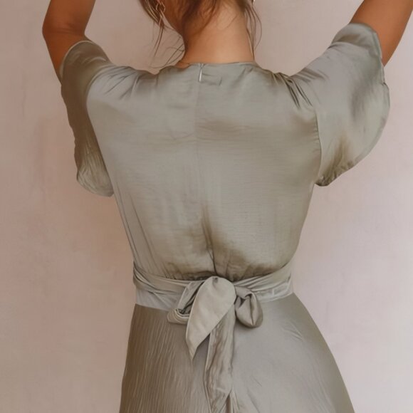 High-Low Plunge Flutter Sleeve Dress | Formal Fit & Flare Dress - Picture 8 of 9